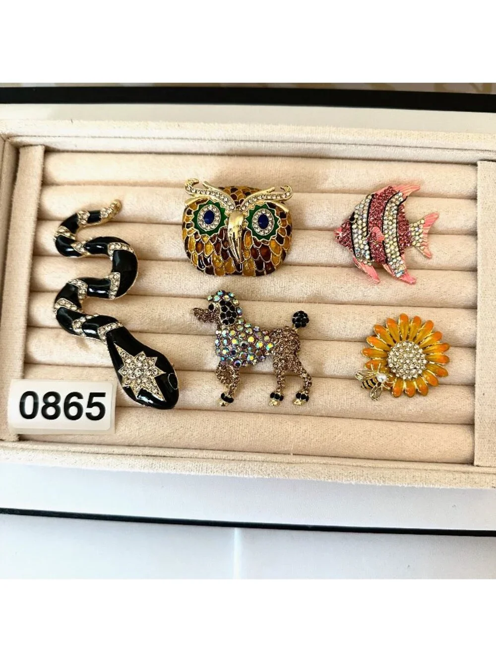 Costume Jewelry Lot Snake Pendant Brooch Pin Owl Sunflower Fish Poodle Gold Tone